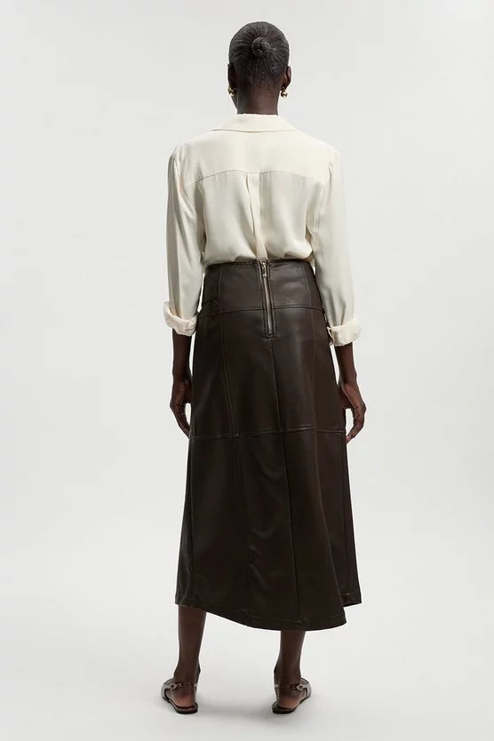 Faux Leather Tie Detail Wrap Midi Skirt