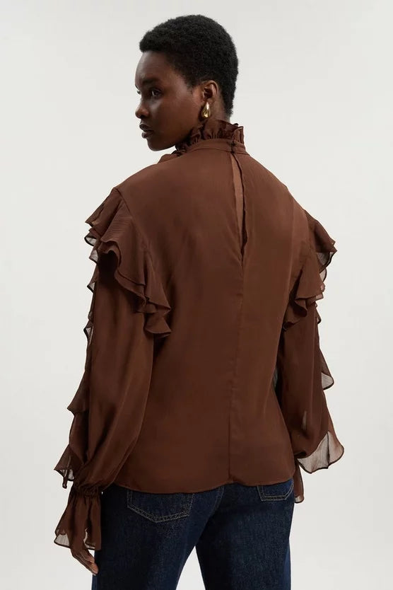 Georgette Ruffle Woven Pussy Bow Blouse