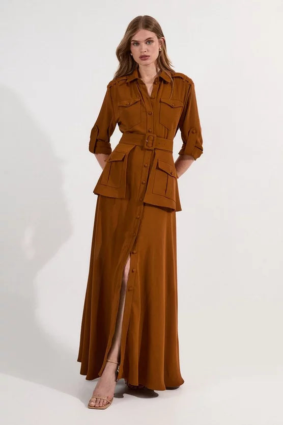 Lydia Millen Soft Tailored Belted Maxi Shirt Dress