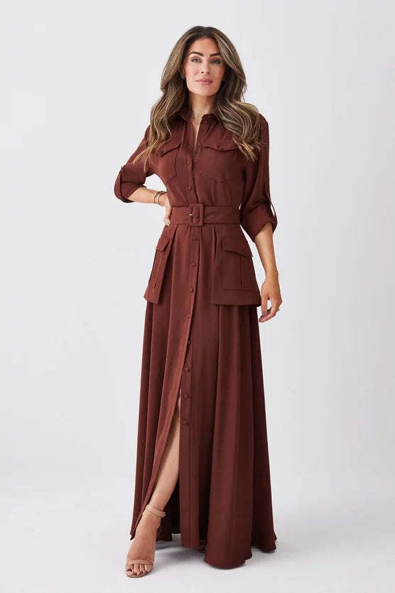 Lydia Millen Soft Tailored Belted Maxi Shirt Dress