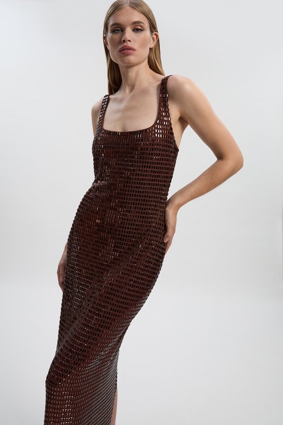 Premium Crystal Embellished Jersey Midi Dress