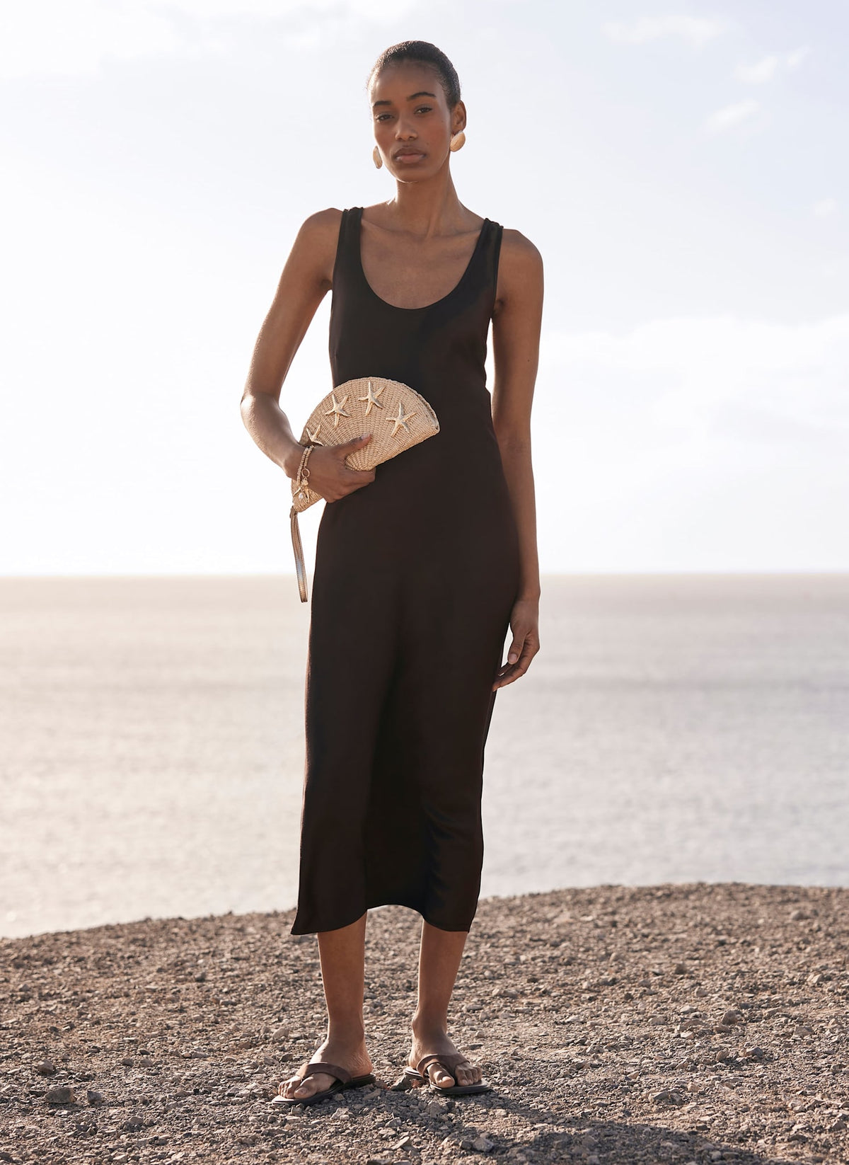 Brown Satin Slip Dress