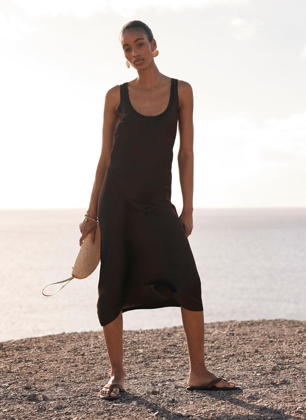 Brown Satin Slip Dress