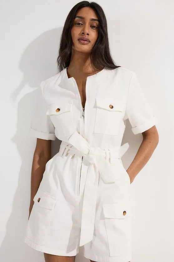 Denim Cargo Pocket Belted Playsuit