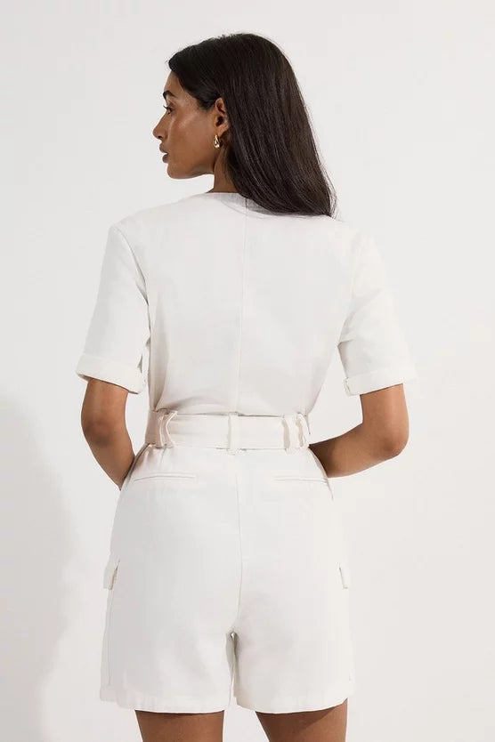 Denim Cargo Pocket Belted Playsuit