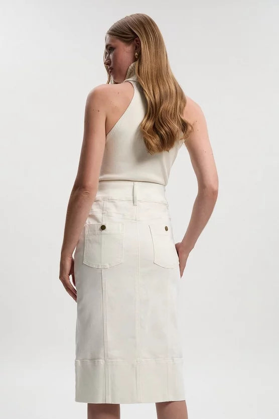Denim Corset Waist Detail Pencil Skirt