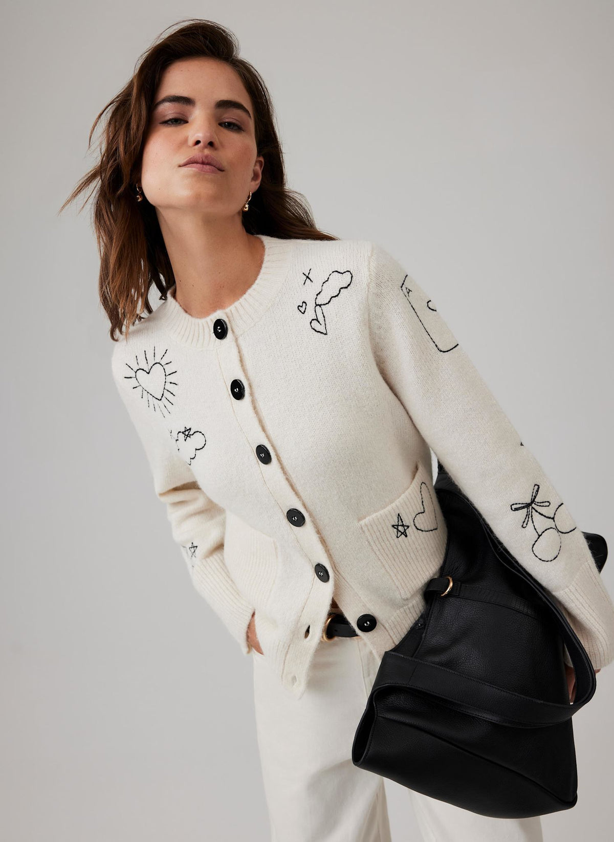 White Embroidered Knit Cardigan