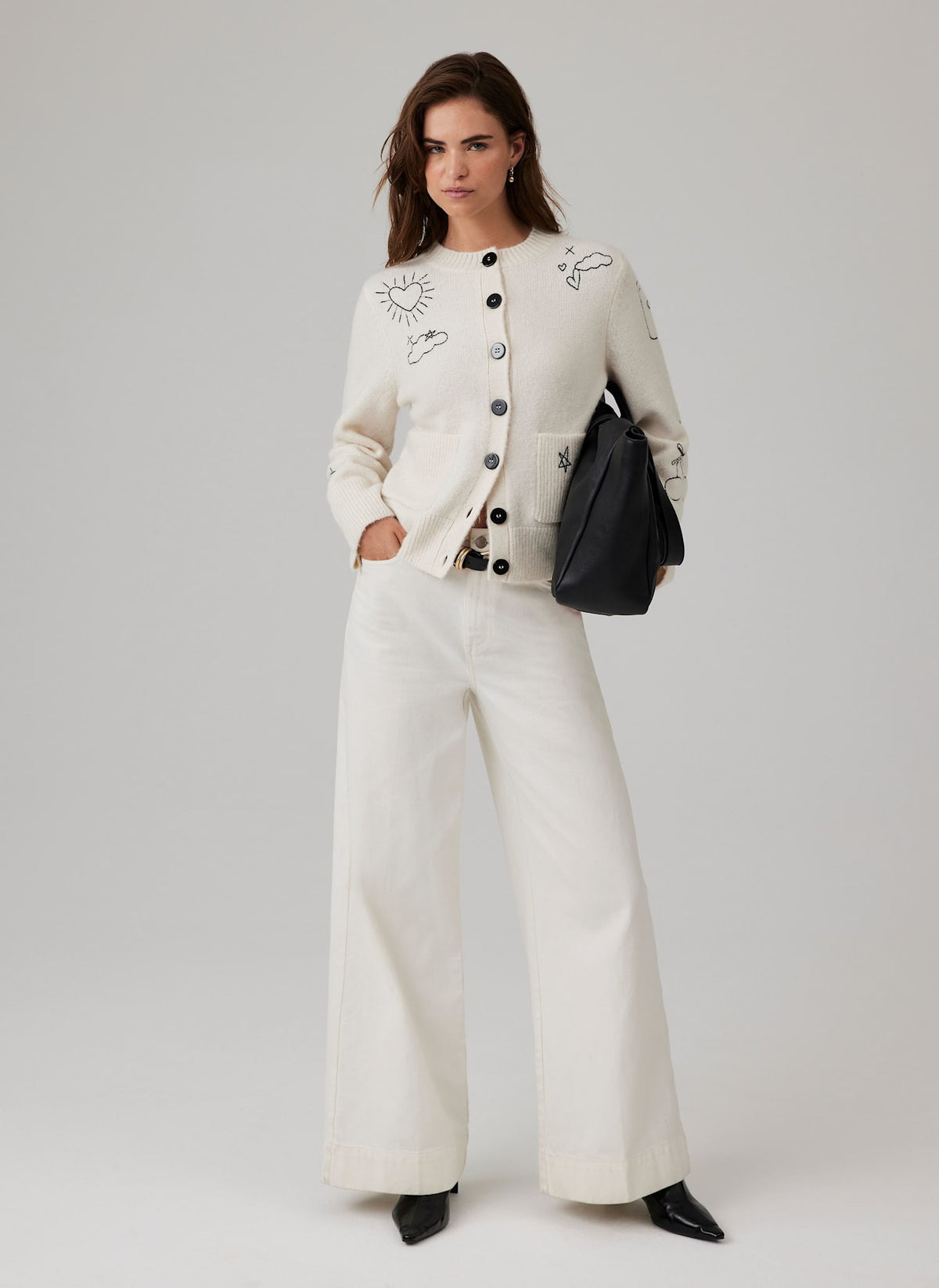 White Embroidered Knit Cardigan