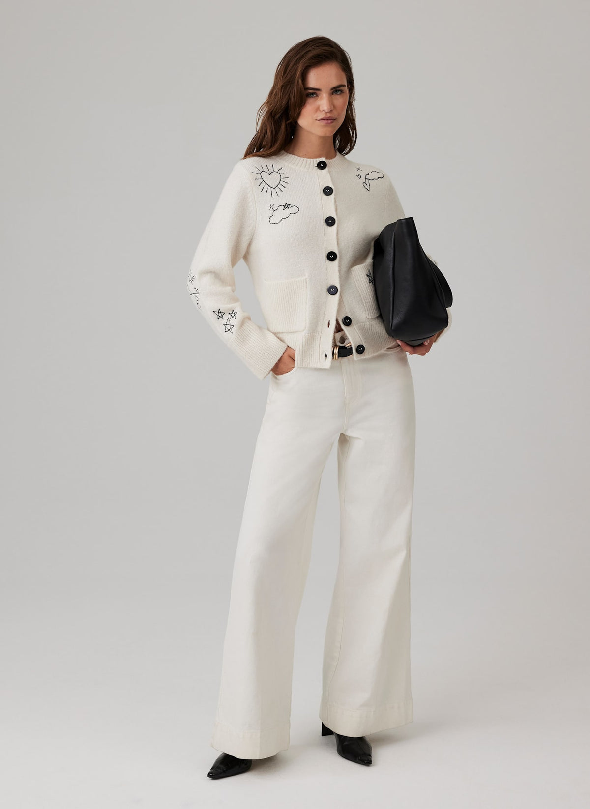 White Embroidered Knit Cardigan