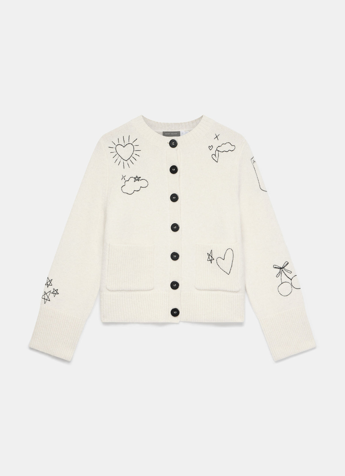 White Embroidered Knit Cardigan