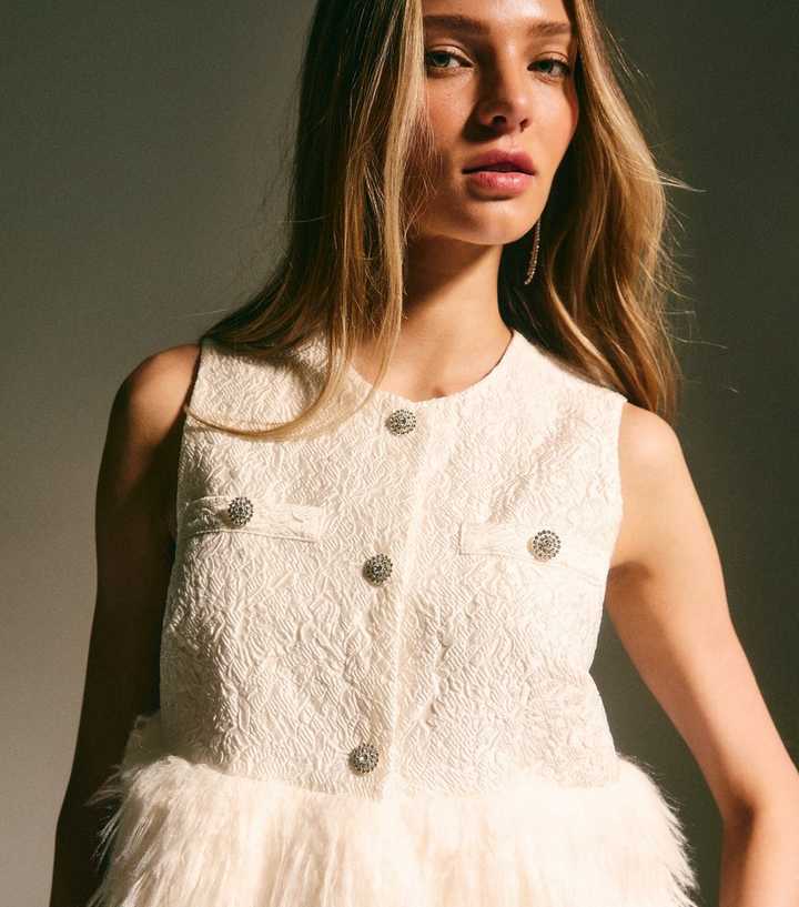 Cream Faux Fur Hem Sleeveless Waistcoat Top