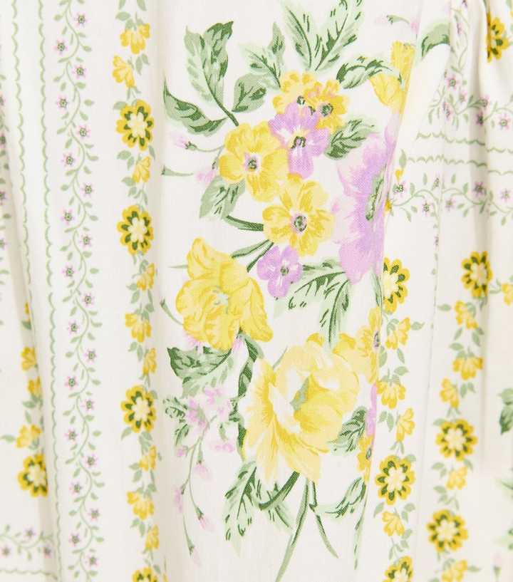 Cream Floral Print Corset Bust Flared Midi Dress