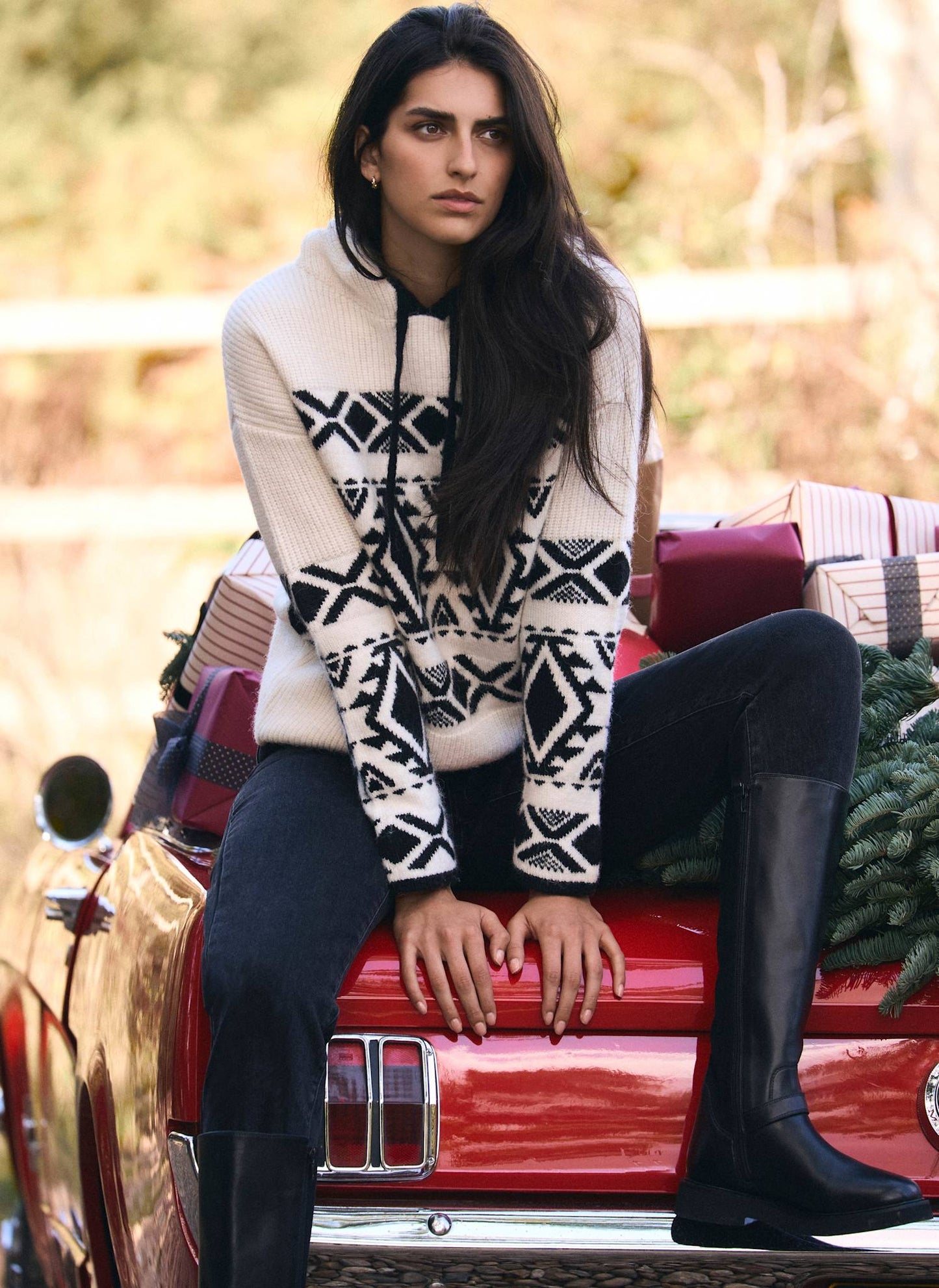 Cream Fair Isle Knit Hood Jumper