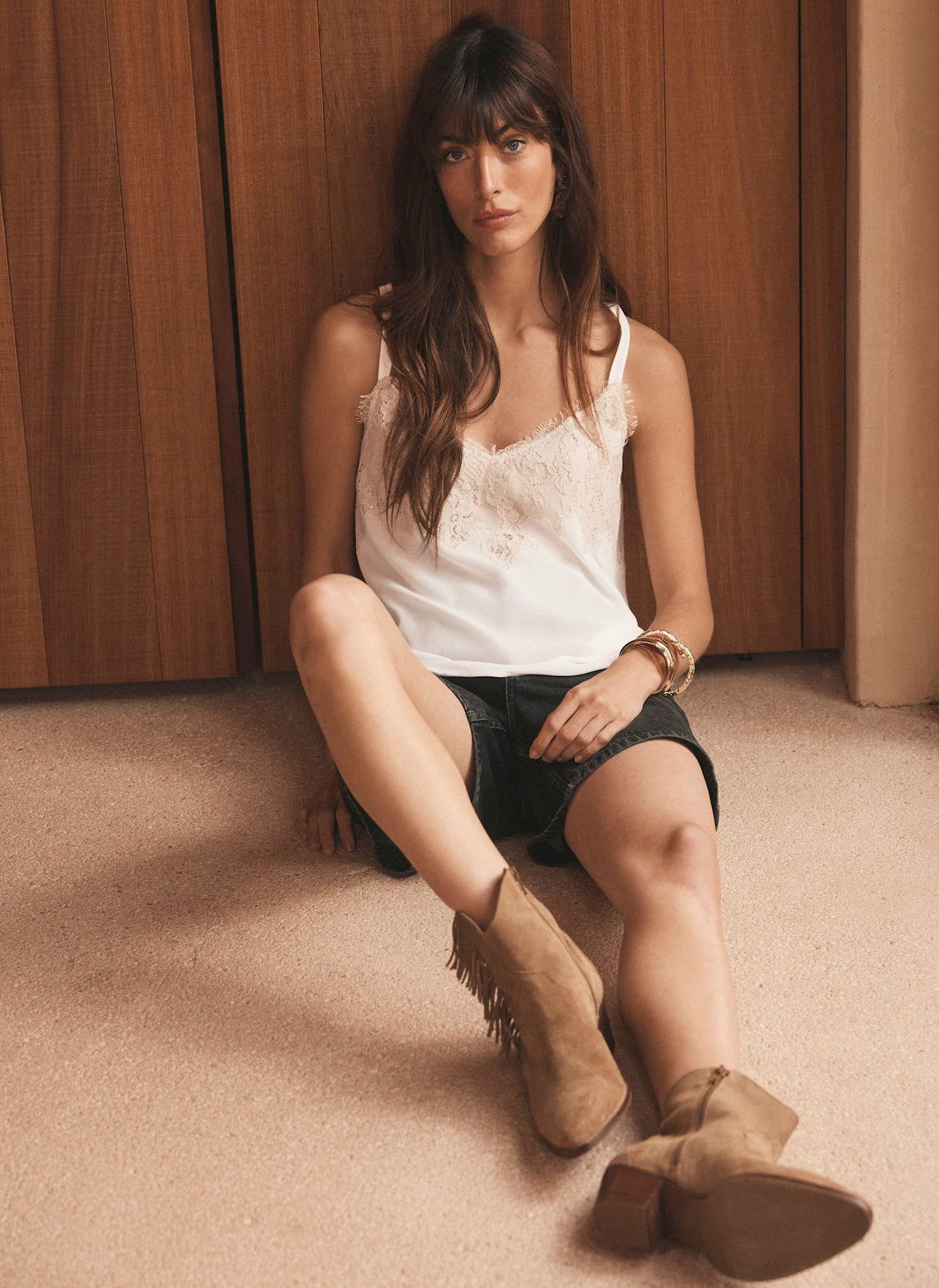 Cream Lace Trim Camisole Top