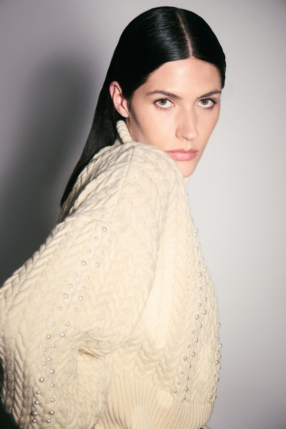 Pearl Embellished Cable Knit Jumper