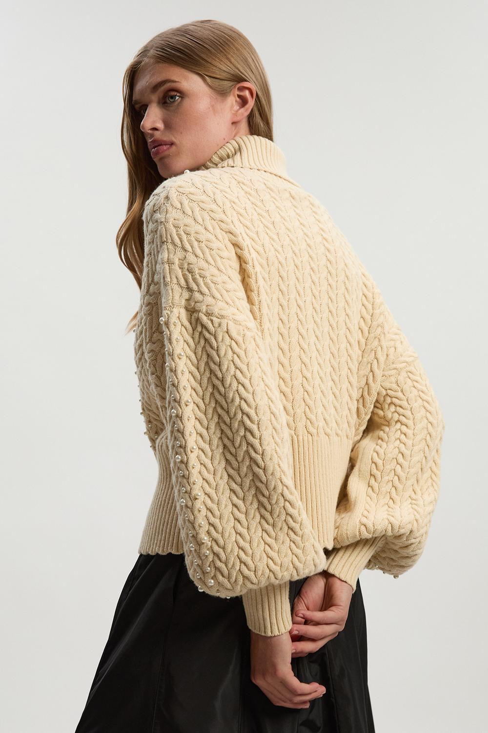Pearl Embellished Cable Knit Jumper