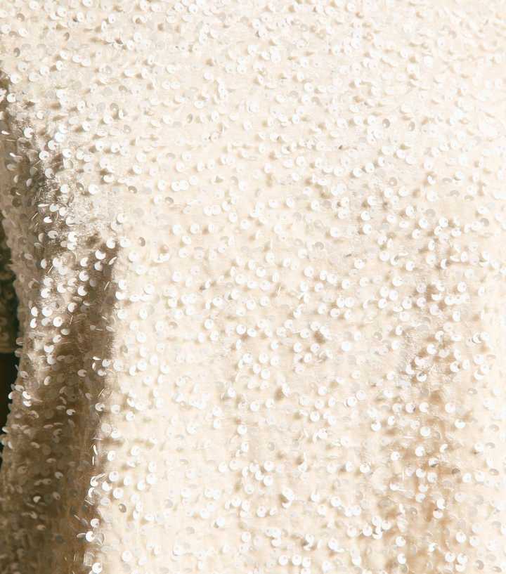 Cream Velvet Sequin Embellished T-Shirt