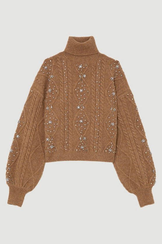 Wool Blend Embellished Cable Knit Jumper