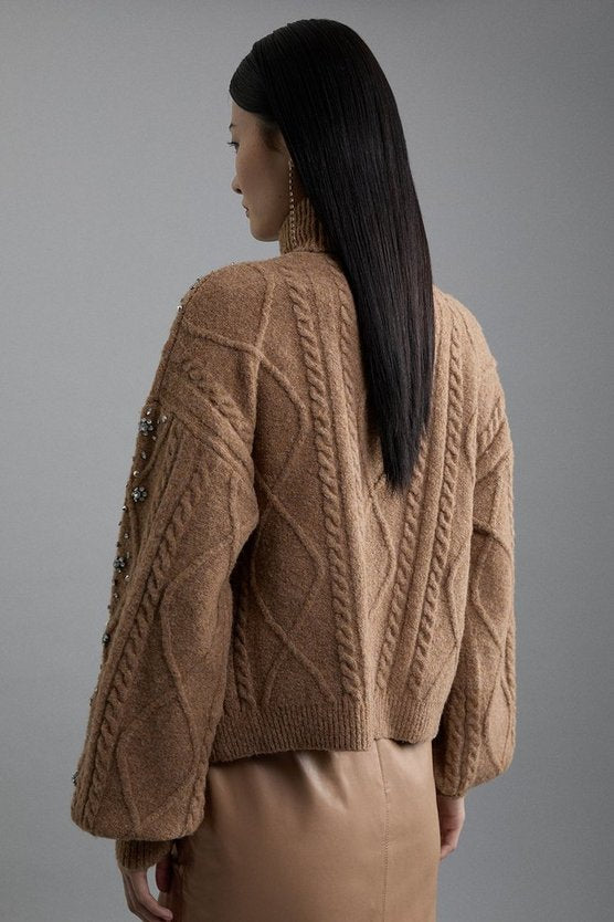 Wool Blend Embellished Cable Knit Jumper