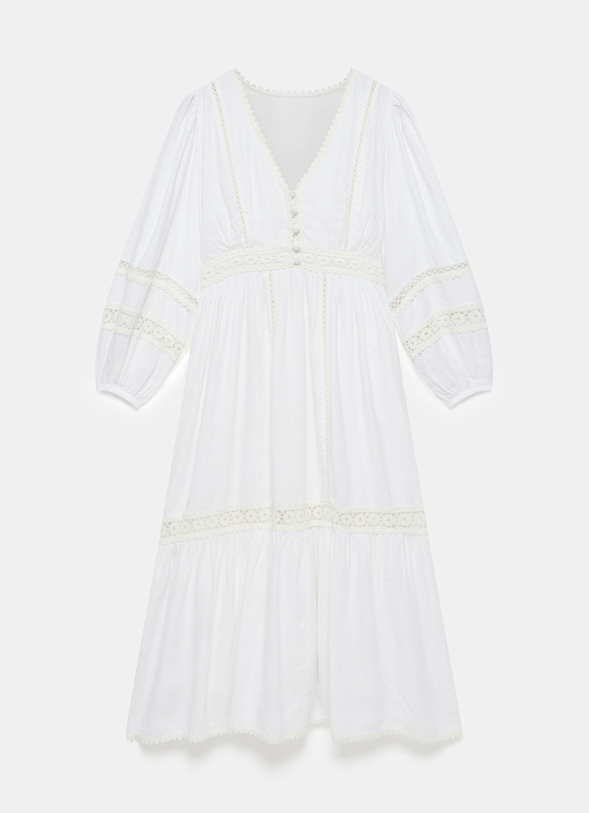 White Crochet Linen Blend Midi Dress