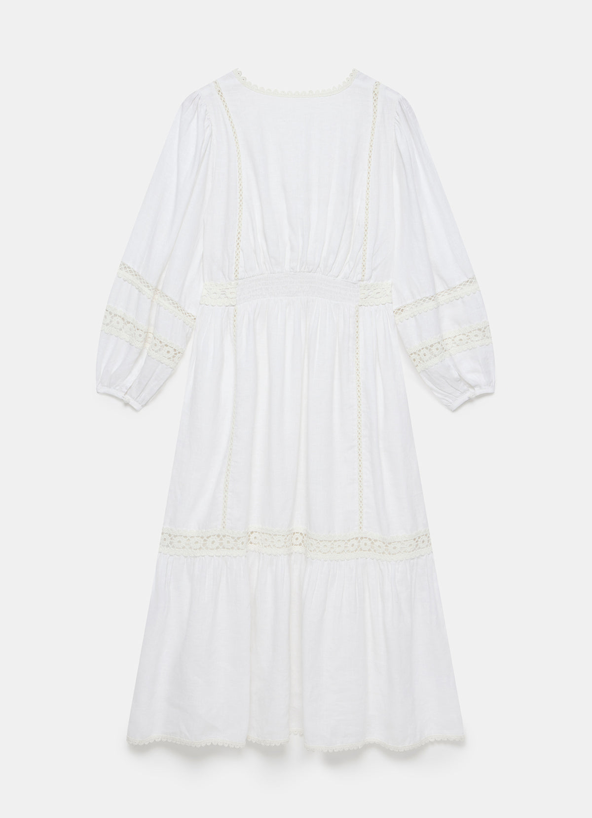 White Crochet Linen Blend Midi Dress