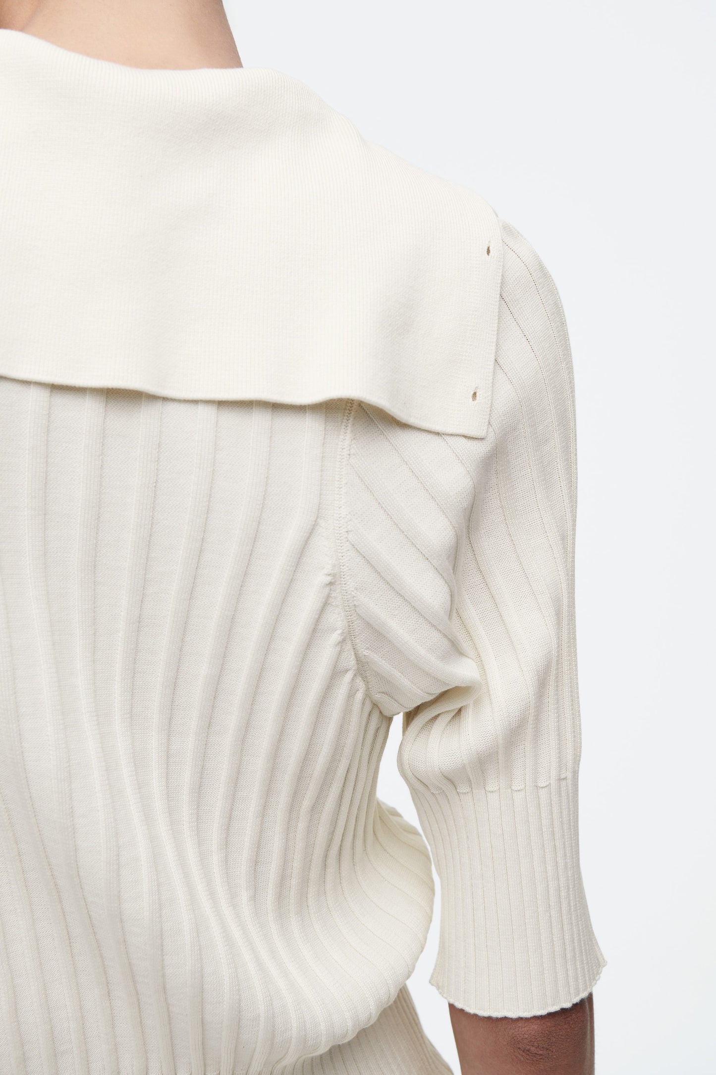 Rib-knit silk polo top
