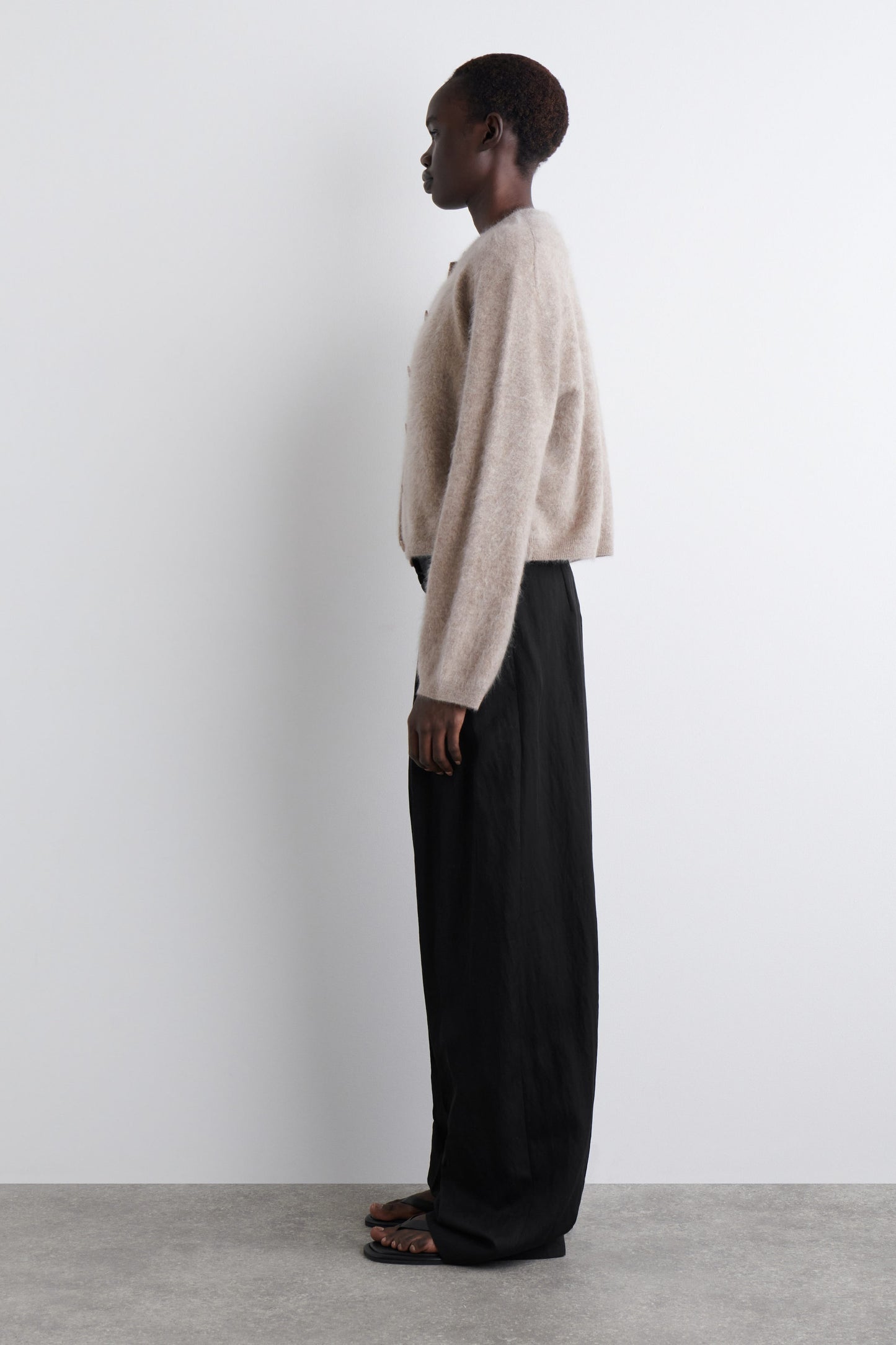 Brushed-Cashmere Crew-Neck Cardigan