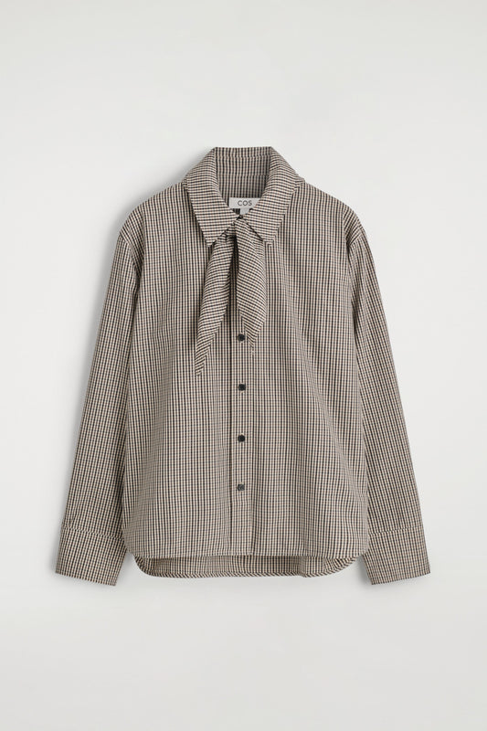 Checked Scarf-Detail Shirt