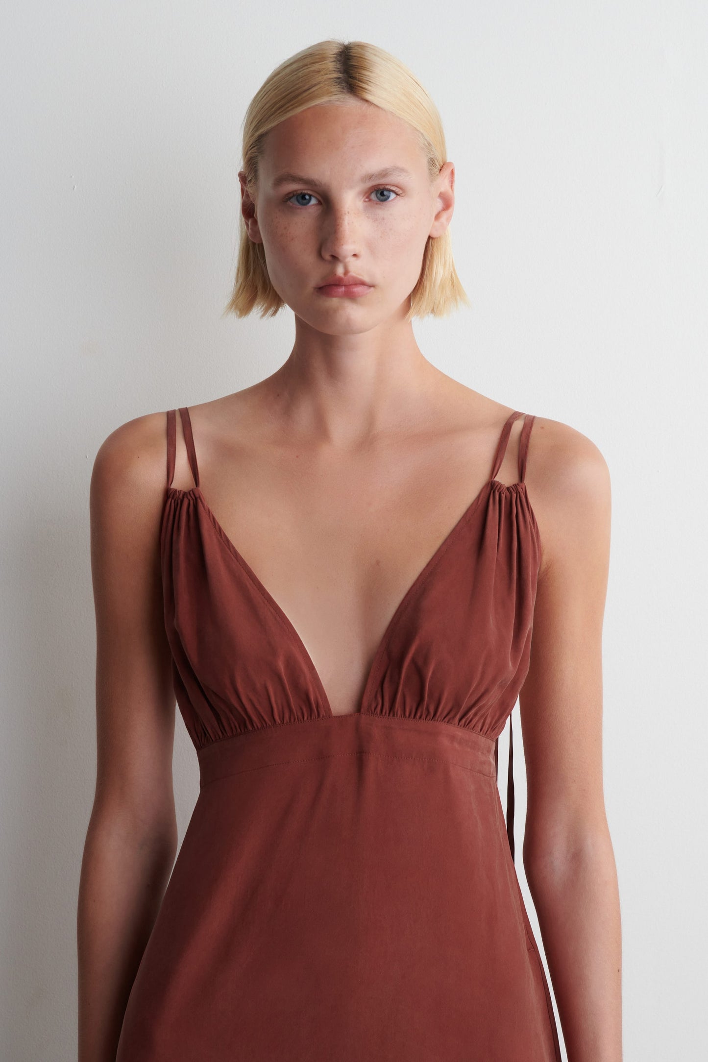 Gathered V-Neck Maxi Dress