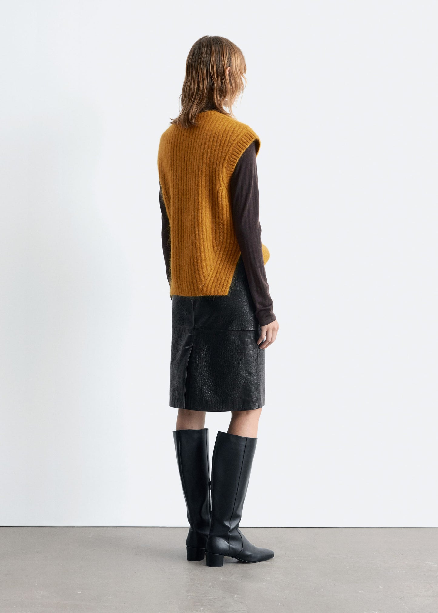 Nappa Leather Pencil Midi Skirt