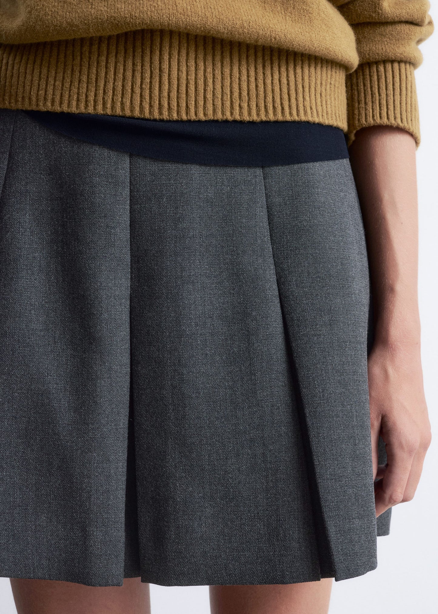 Pleated Wool Mini Skirt