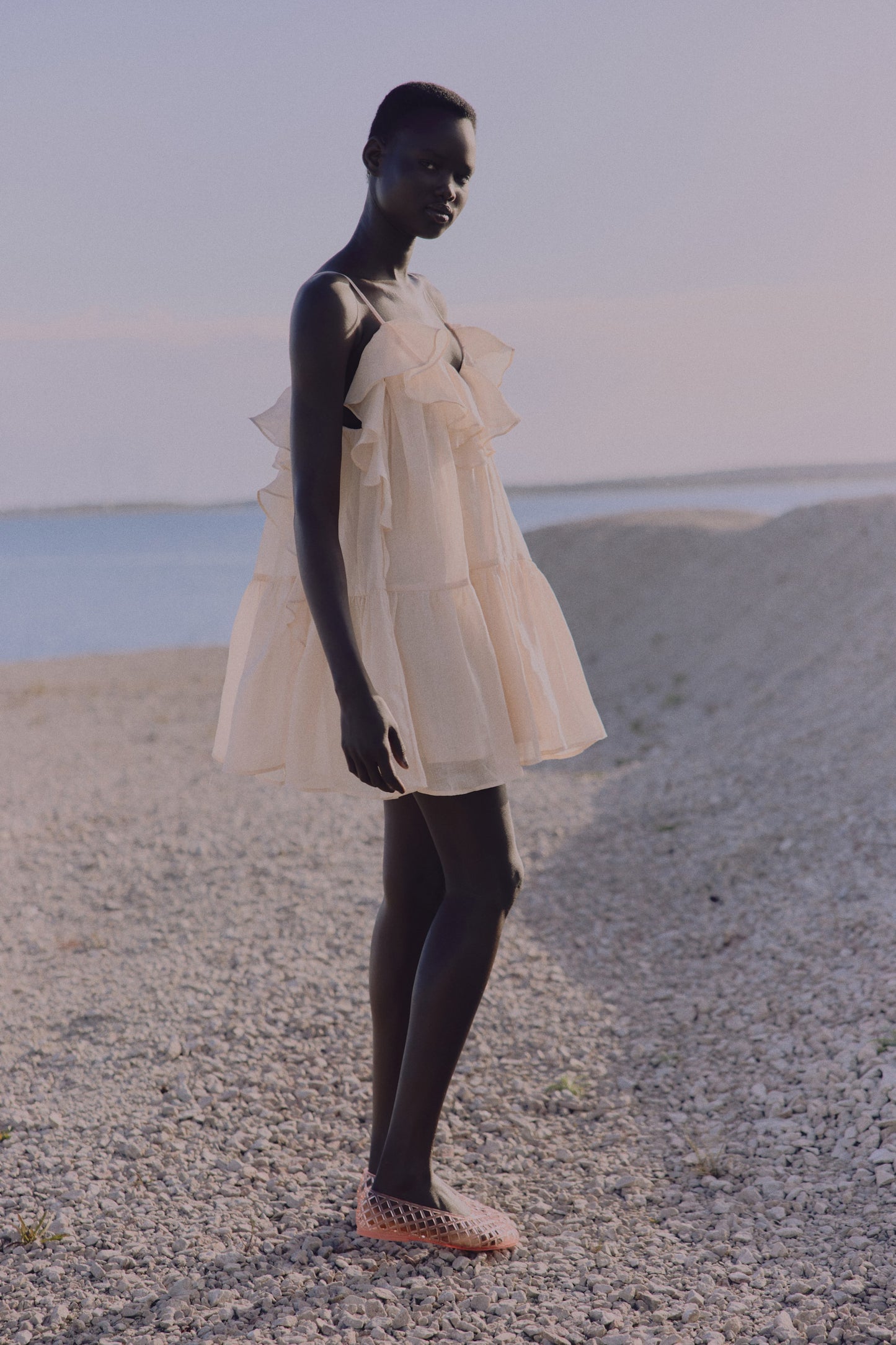 Flounced ramie dress