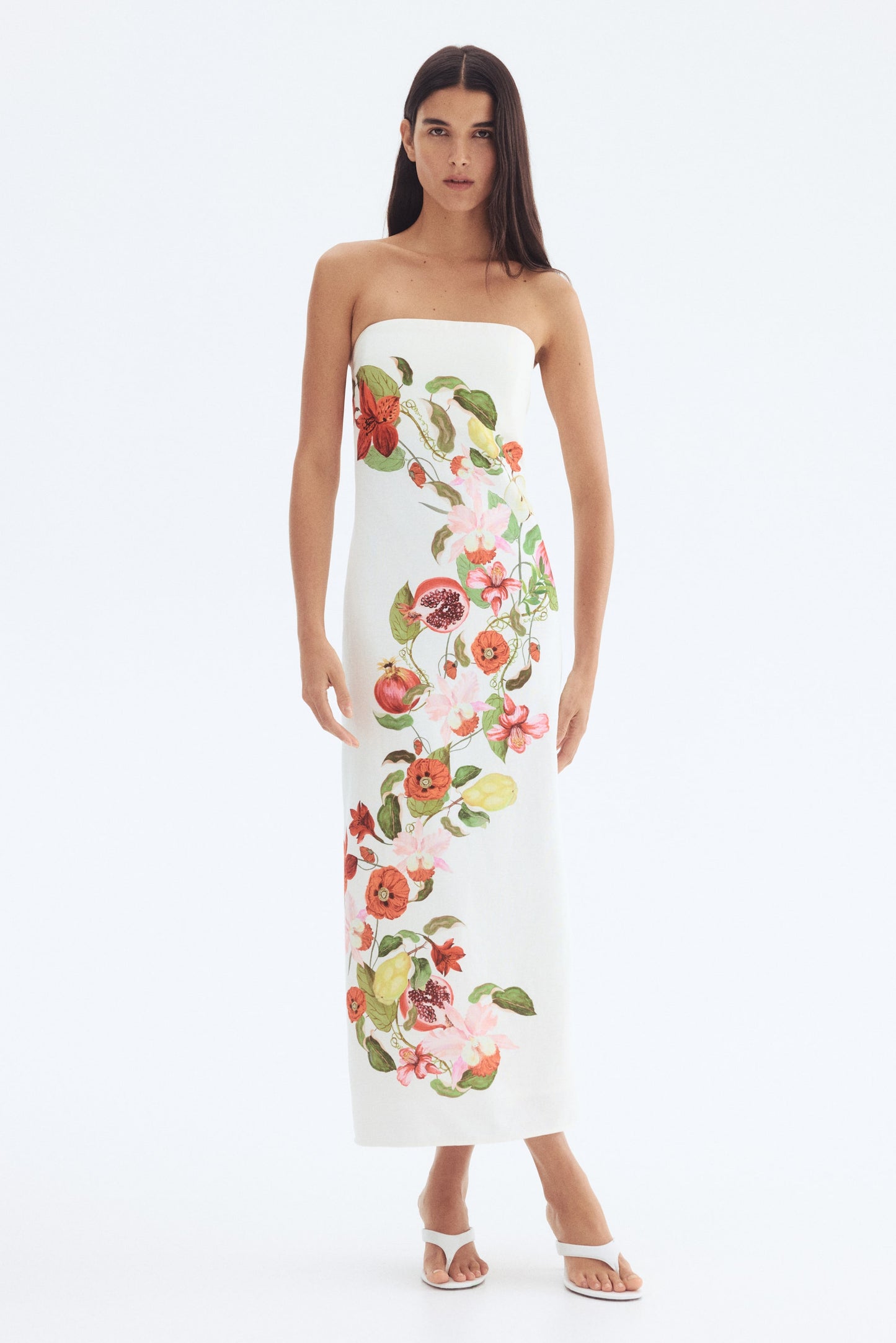 Printed linen-blend dress