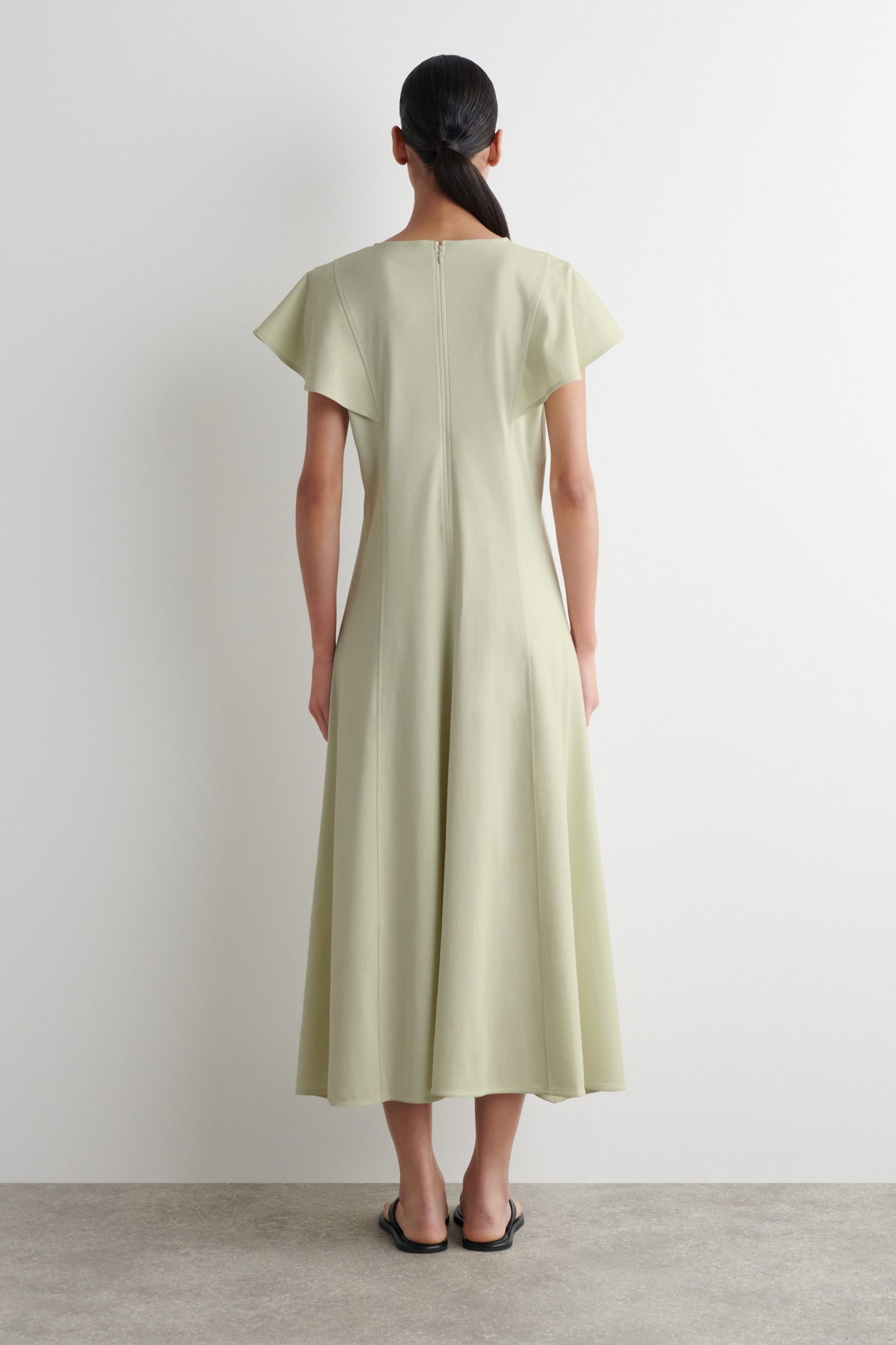 Petal-Sleeve Cotton Midi Dress