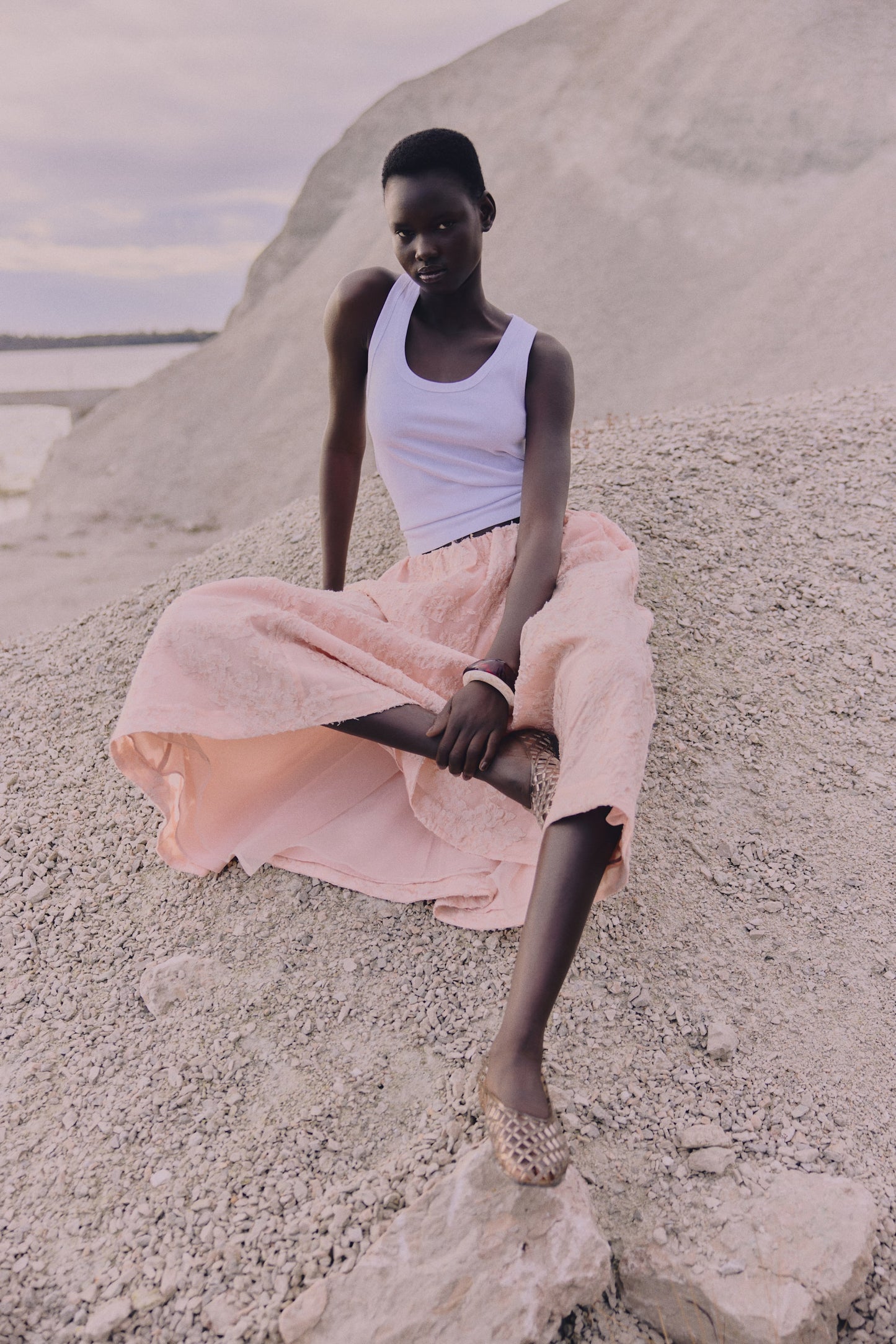 Long jacquard-weave skirt