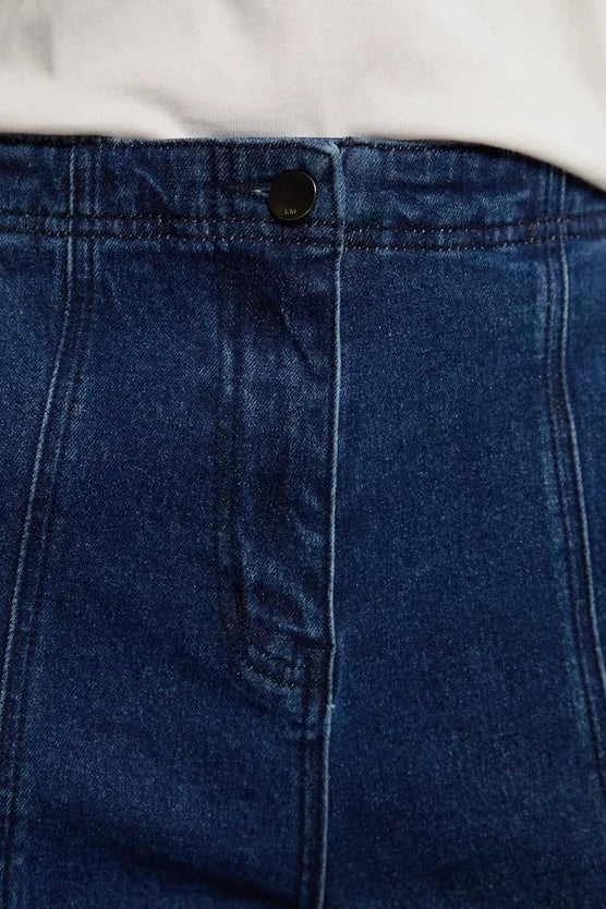 Denim Button Front Straight Leg Trousers