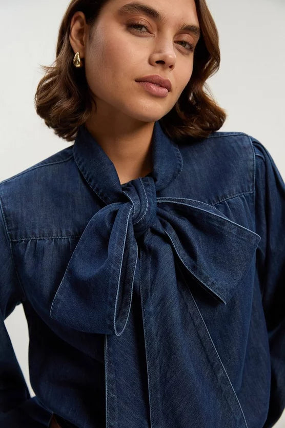Denim Pussybow Blouse