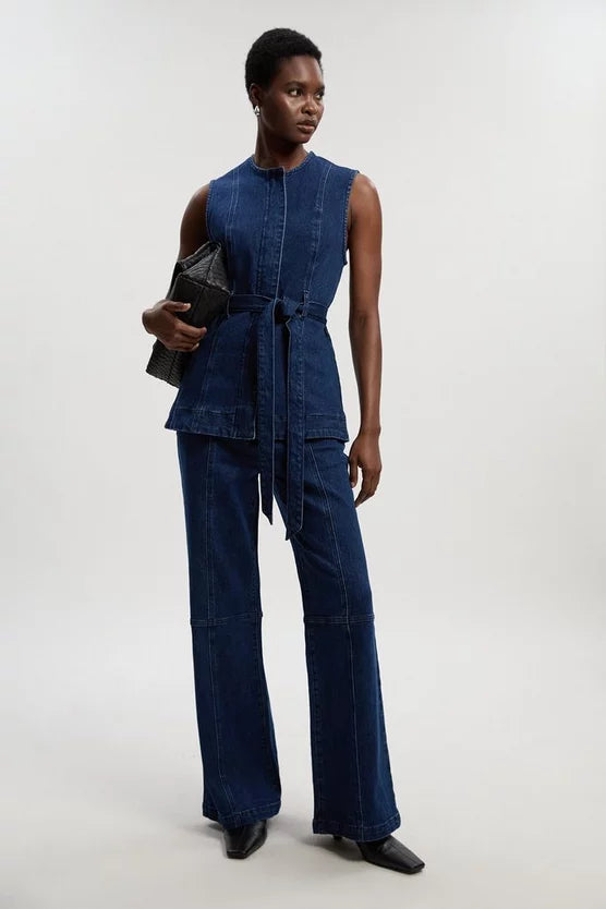 Denim Sleeveless Belted Jacket