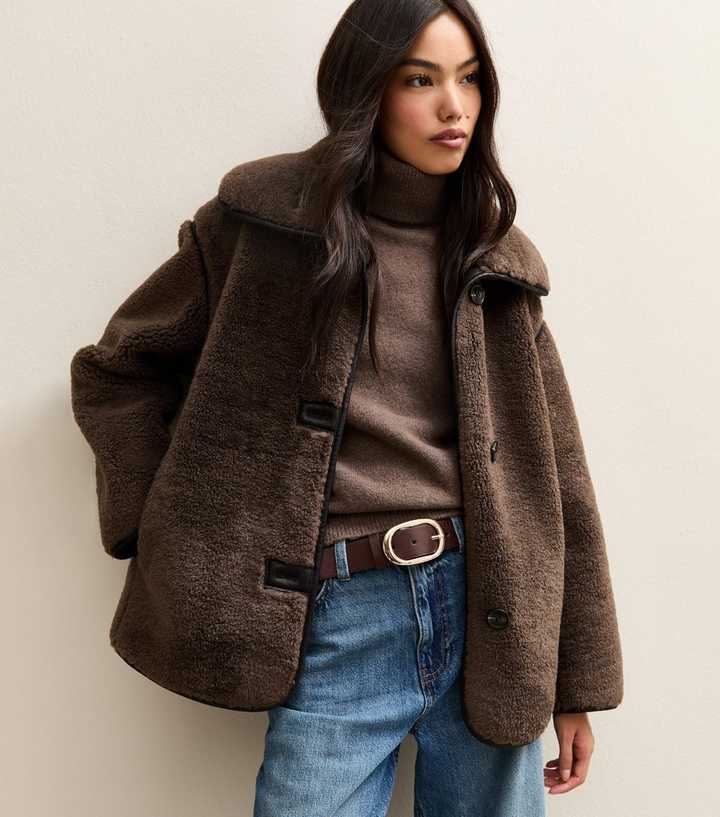 Dark Brown Faux Fur Borg Bonded Jacket