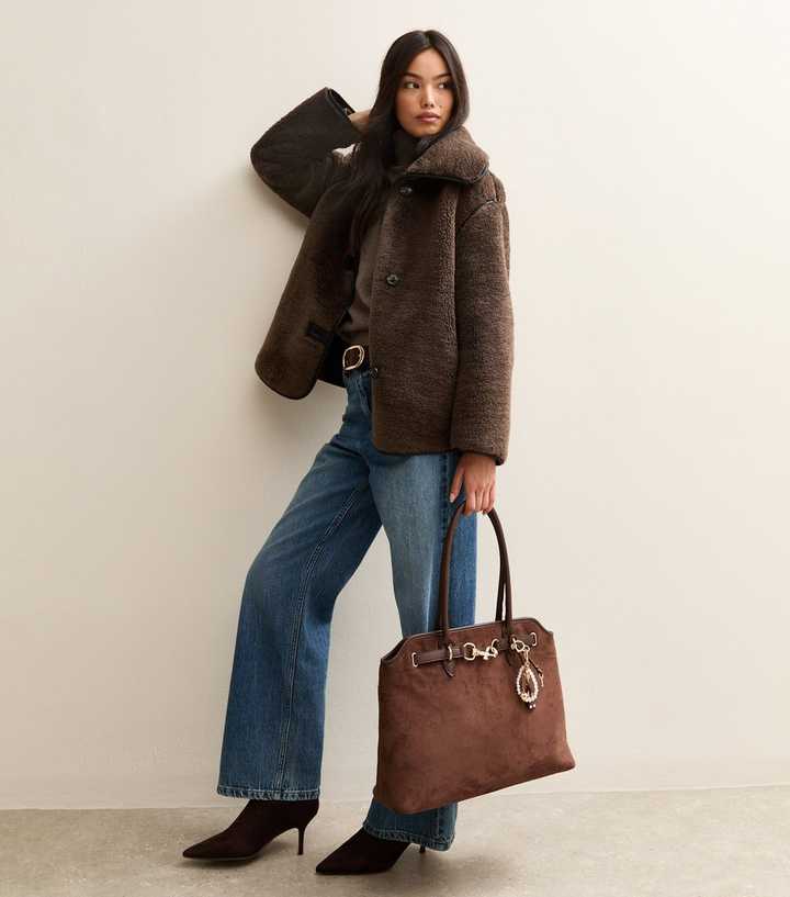 Dark Brown Faux Fur Borg Bonded Jacket