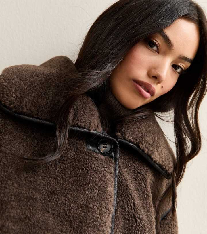 Dark Brown Faux Fur Borg Bonded Jacket