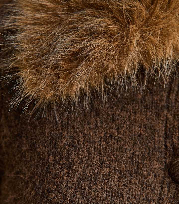 Dark Brown Faux Fur Collar Cardigan