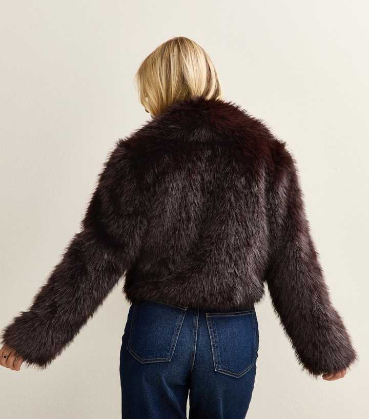 Dark Brown Faux Fur Shawl Collar Jacket