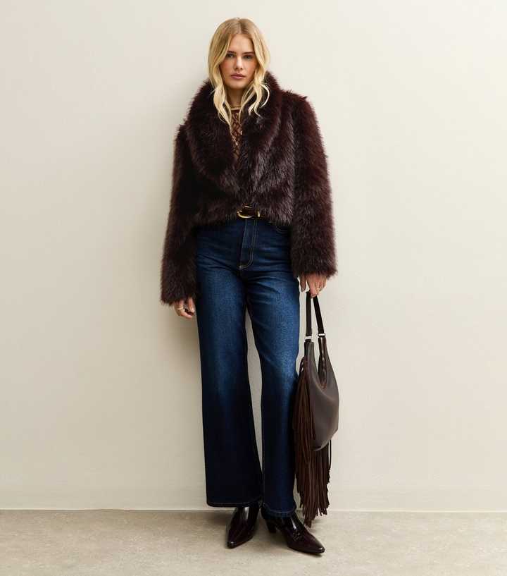 Dark Brown Faux Fur Shawl Collar Jacket