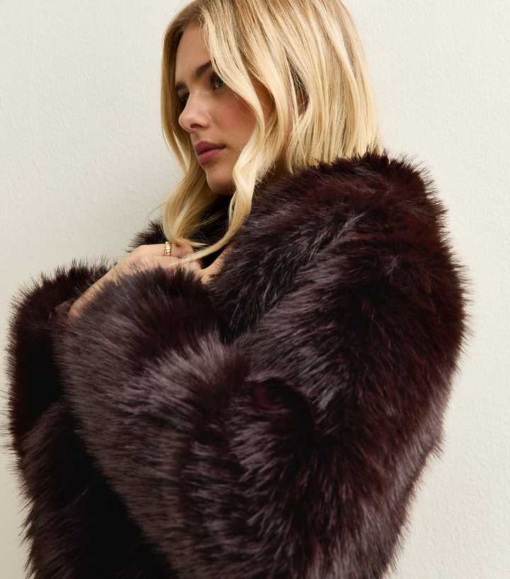 Dark Brown Faux Fur Shawl Collar Jacket