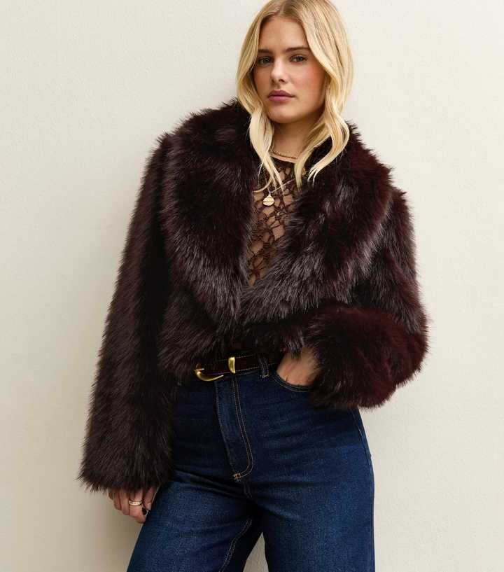 Dark Brown Faux Fur Shawl Collar Jacket