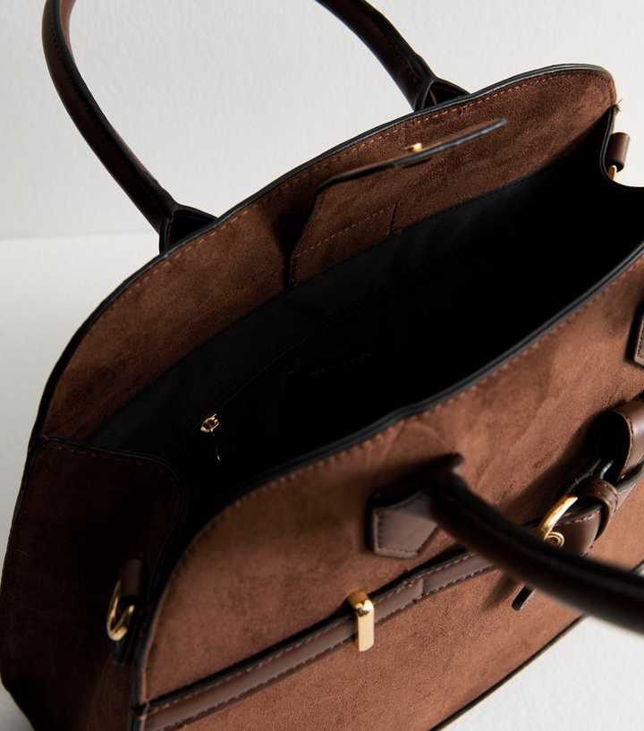 Dark Brown Faux Suede Large Tote Bag