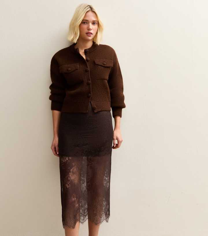 Dark Brown Lace Midi Skirt