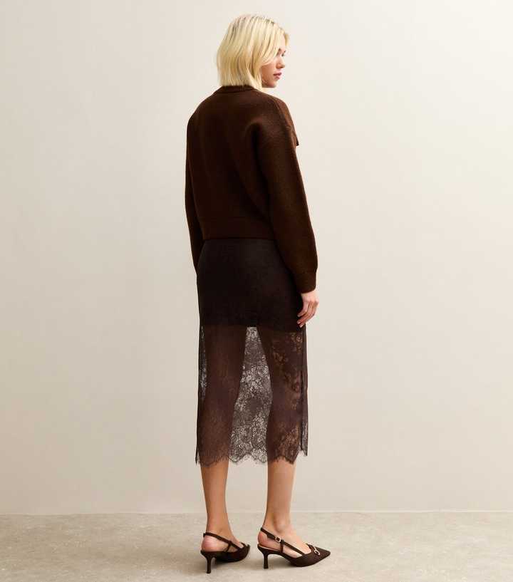 Dark Brown Lace Midi Skirt