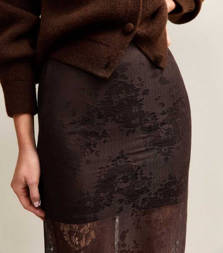 Dark Brown Lace Midi Skirt